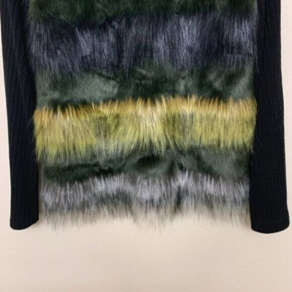 Clover Canyon Women's Color Block Knit Sweater Top Faux Fur Long Sleeves Black - Picture 5 of 8